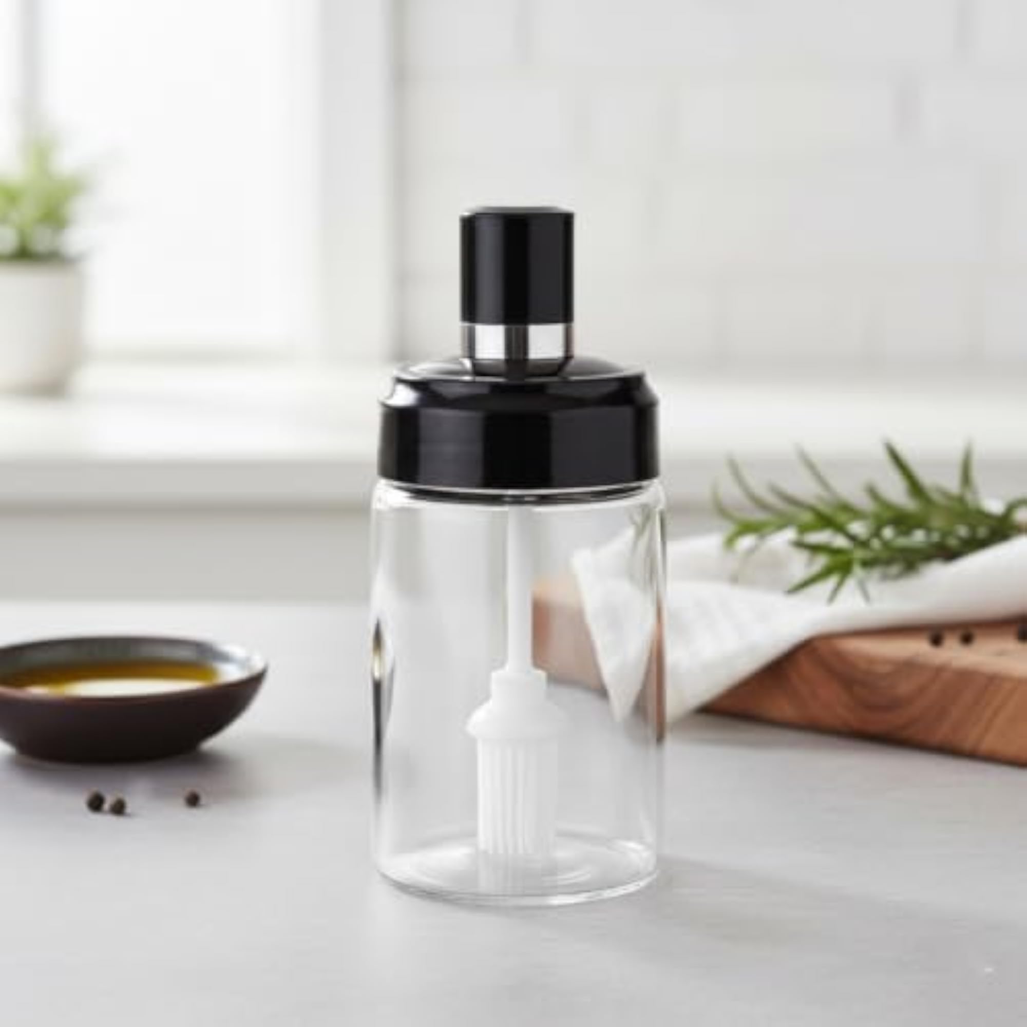 2-in-1 Oil Brush Bottle, 250ml Borosilicate Glass Dispenser