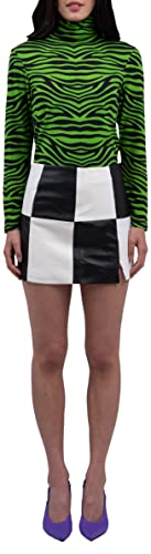BruceGlen Women's Leather Patchwork Checkered Mini Skirt
