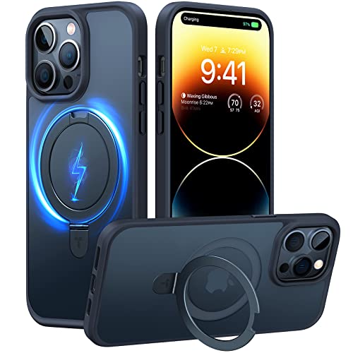 TORRAS Magnetic Ostand for iPhone 14 Pro Max Case [Compatible with Magsafe] with Stand [Military Grade Drop Protection] Shockproof Translucent Back Slim Protective Phone Case (2022) Black
