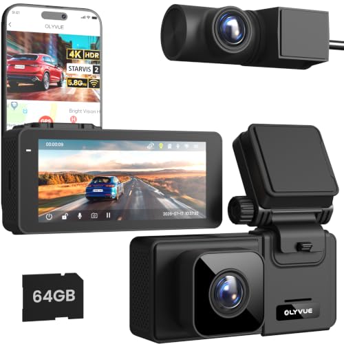 V78 Wireless Dash Cam Front and Rear 4K+2K, STARVIS 2 + STARVIS 2 Sensors, Super Night Vision HDR Car Dash Camera, 5.8G WiFi Download Speed Up to 30MB/s, 64G Card Included, Small Driving Recorder