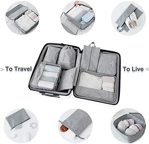 7PCS Set Packing Cubes For Suitcase,Travel Luggage Organiser Grey Packing Cubes Travel Essentials Bag Clothes Shoes Multifunction Suitcase Organiser Bags Waterproof Compression Suitcase BagGrey)