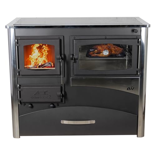 Foto von Kaminofen mit Backfach und Herdplatte mit Glaskeramik ABC Concept 2 Air Rechts Mehrfachbelegung Holzofen 11,6 kW Kamin Ofen Holz Werkstattofen Schwedenofen Hüttenofen Heizofen Holzofen