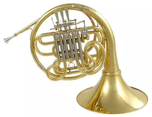 Woodbrass WHR400D – Harmoniehorn Si/Fa lackiert – Windinstrument für Anfänger, bereit zum Spielen, Doppel-Palette mit 4 Zylindern, Pavillon aus lackiertem Messing, Etui & Mundstück inklusive