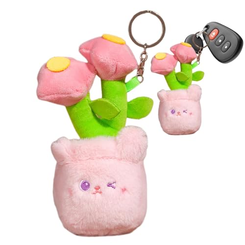 Samuliy Colgante de peluche para mochila, llavero de peluche con diseño de plantas en maceta de dibujos animados, llavero novedoso para niños, organizador de llaves para mochila escolar, mochila, C,