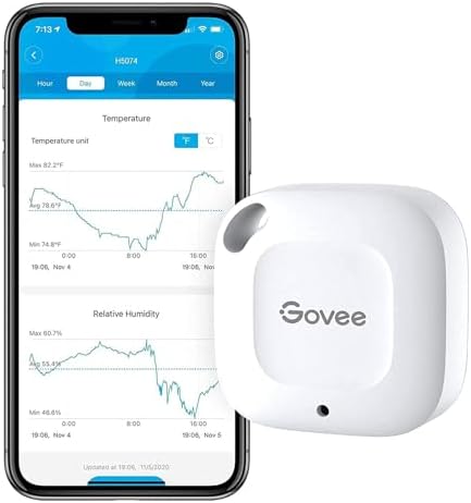 Govee Hygrometer Thermometer, Mini Wireless Thermometer Bluetooth Humidity Sensor with Notification Alert, Data Storage and Export, 262ft/80M Connecting Range, for Baby Room, Greenhouse, Garage