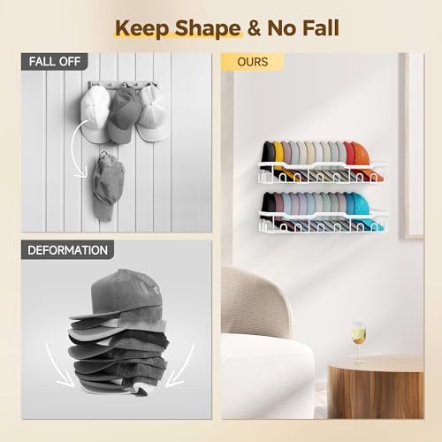 Nicetree Hat Racks for Baseball Caps Wall - Metal Hat Organizer for 48 Baseball Caps Holder, 2 Pack Hat Storage Organizer for Closet, Bedroom, Living Room White by Nicetree - Image 3