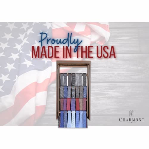 Charmont Tie Rack Wall Mounted Closet Organizer -Tie Racks For Men Closet Bedroom Wall - Wooden Necktie Holder - Holds Up To 28 Ties - Valet Gifts For Men #TOP6