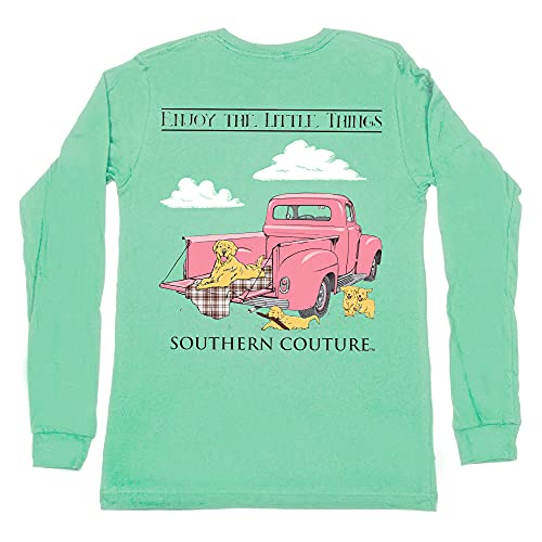 Southern Couture Classic Collection Enjoy The Little Things Vintage Truck Long Sleeve Womens Classic Fit T-Shirt; Island Reef Green, Large