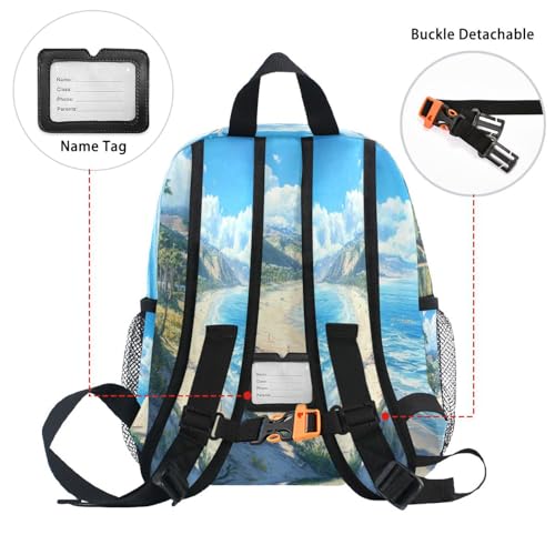 Wudan California's Sunny Beaches Kids Hike Backpack Bottle Pockets Boys Girls Bookbag for Airplane S3
