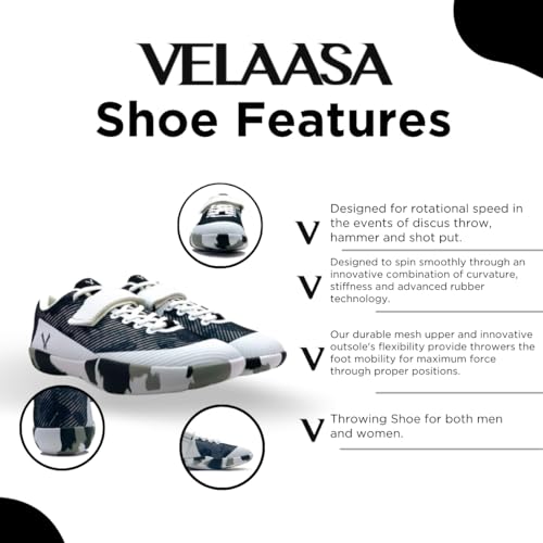 VELAASA Revolution | Throwing Shoe | Tungsten Line | Men and Womens Discus Throw Shoes | Shotput and Javelin Shoes | for Running | Track and Field Equipment | Training Gear | Black | 7.0 M / 8.5 W