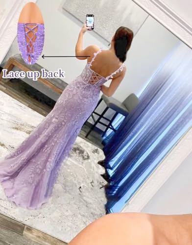Lace Prom Dresses for Women Spaghetti Straps Tulle Applique Sweetheart Neck Mermaid Formal Evening Party Gowns with Slit2