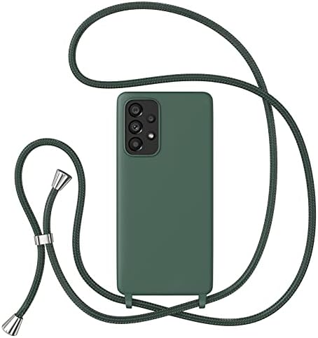 ZTOFERA Crossbody Lanyard Case for Samsung Galaxy A52 4G/5G & A52s 5G, Liquid Silicone Protective Phone Case with Strap Adjustable Neck Cord Necklace Soft Cover, Dark Green