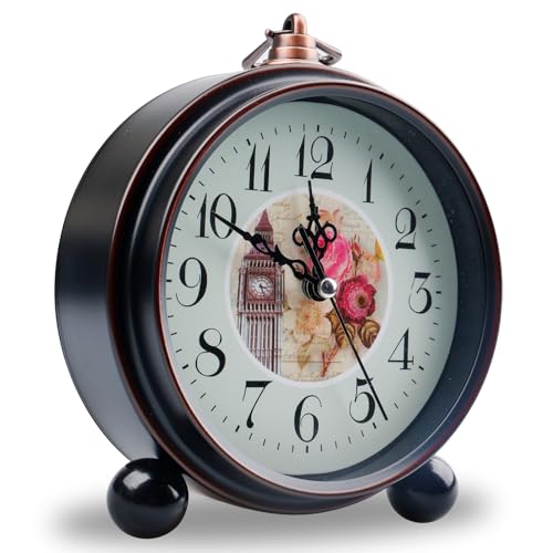 GOEDCH Sveglia romana analogica: 5,3 pollici, classico orologio da tavolo retrò europeo, in metallo, stile retrò, silenzioso, senza ticchettio, per soggiorno, camera da letto (bianco)