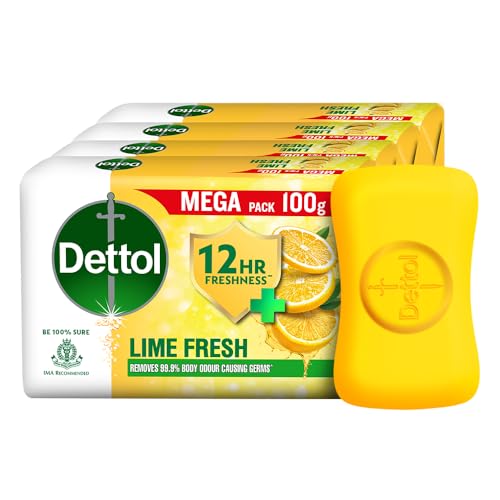 Dettol Lime Fresh (Cool) Bathing Soap Bar with 12hr Freshness (400gm) |Long Lasting Freshness, 100gm Pack of 4