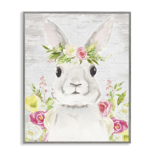 Rustic Easter Bunny Flower Crown, 11 x 14 Inch Framed Giclée Print
