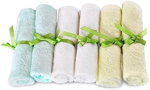 Brooklyn Bamboo Washcloths for Toddlers-Baby Cotton-Quick Drying Towels-Eco Friendly Products for New Born-Quick Dry and Absorbent-Unisex-Washcloth Pack of 6 Off White,Green and Yellow Color
