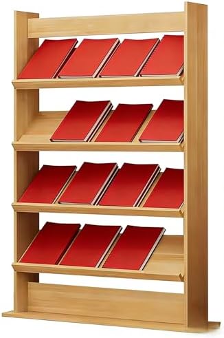 Floor Standing Brochure Display Holder, Wooden Literature & Magazine Stand for Waiting Room, Trade Show, Reading Room - Natural Finish, 60x30x125cm (23.6x11.8x49.2in)