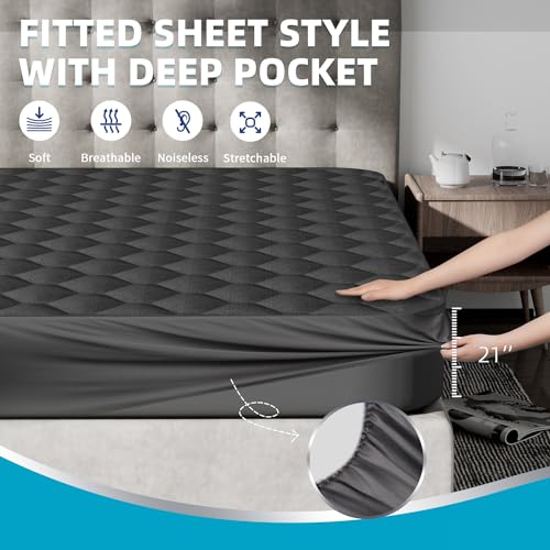 Queen Mattress Protector, Waterproof Mattress Pad Noiseless with Deep Pocket for 8-21 inches Mattress, Soft & Breathable Bed Mattress Cover Washable for Home, Bedroom, Hotel Queen Size (Dark Gray) by Kmall - Image 4