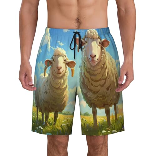 Mother Sheep and Little Sheep in The Meadow Men Beach Pants â€“ Swim Trunks for Men,Quick-Dry and Comfortable, Suitable for Beach, Surf, and Everyday Wear Black