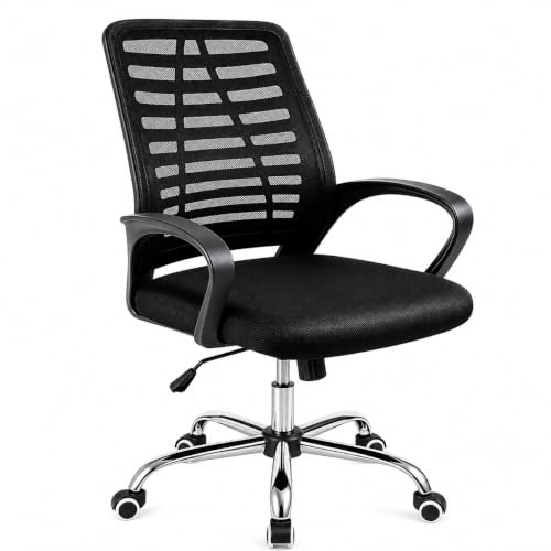 Cadeira de Escritório Ergonômica Mesh Giratória Base Cromada com Regulagem Altura Home Office