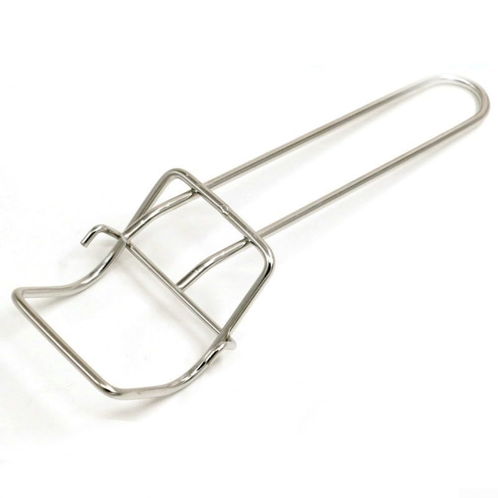 Robuster Grillrostheber aus Edelstahl mit abnehmbarem Griff für sichere Handhabung von heißen Grillplatten auf Holzkohlegrills und Outdooröfen silber