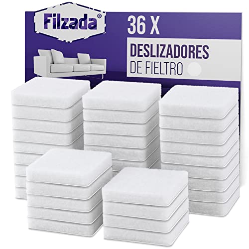 Filzada® 36x Almohadillas de Fieltro Adhesivo - Cuadrados de 25 x 25 mm - Blanco - Deslizantes de Muebles Profesionales de Fieltro con adhesión Ideal