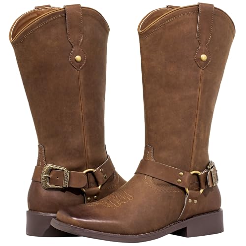 J's.o.l.e Women's Fashion Harness Buckle Strap Wide Calf Cowboy Boots Square Toe Western Riding Cowgirl Boots2