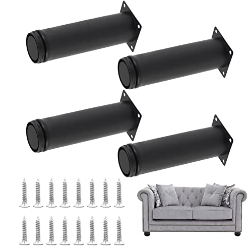 Qjaiune Juego de 4 patas ajustables para muebles de 250 mm, de acero inoxidable, redondas, de 2 pulgadas de diámetro, patas de metal de repuesto para silla, cómoda y mesa de café (negro)