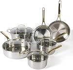 Martha Stewart Castelle 10 Pièces en acier inoxydable 18/8 pour induction et produits de cuisine non toxiques, poignées d'or, lave-vaisselle sans danger