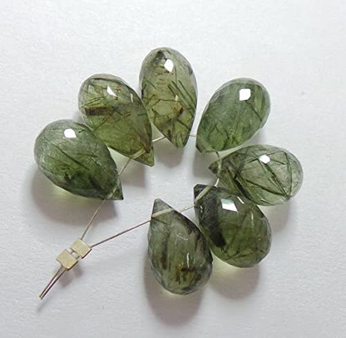 Quartz rutilé vert naturel perle goutte facettée 14x9mm pour fabrication bijoux