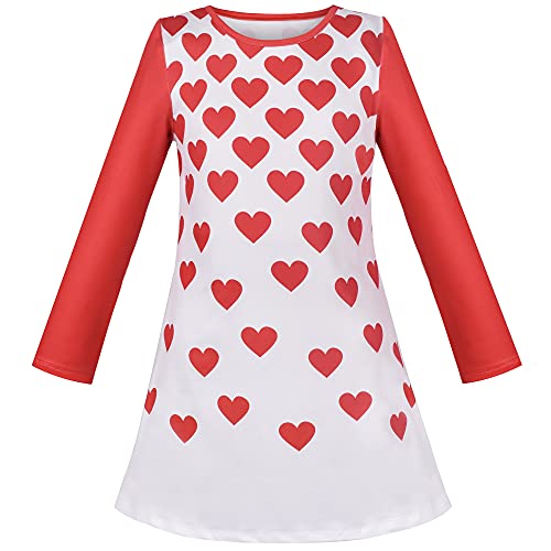 Girls T-Shirt Dress Christmas Red Heart Love Long Sleeve Size 5