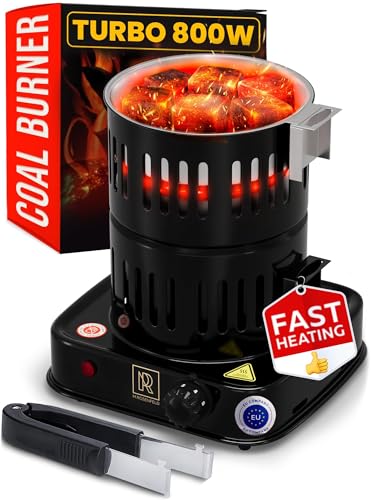 Shisha Charcoal Lighter Electric 800 W Turbo - Coal Burner with Extra Long 150 cm Cable, Removable Coal Basket and 2 Tongs - Hookah Charcoal Burner for Hookah Cubes M. ROSENFELD