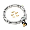 SURIEEN 10FT High Pressure Braided Propane Hose Extension Kit with Convert Adapter, 3/8"Male Flare, 5pcs Fittings for BBQ Grill, Heater, Fire Pit