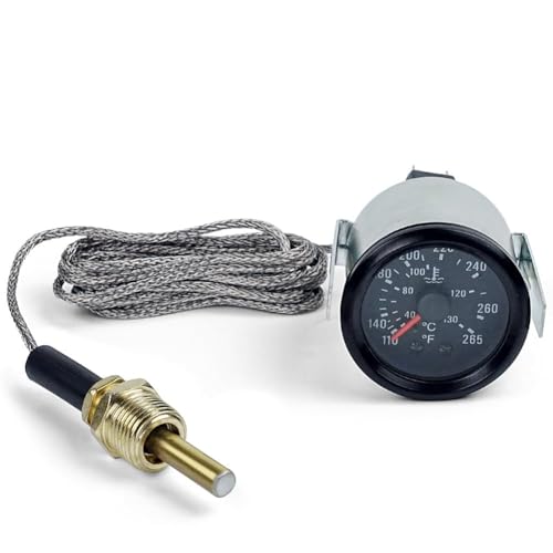 2" 52mm 12V Pointer Mechanical Water Temperature Gauge 40-130℃,110-265℉ Water Temp Thermometer Meter Kit DC12V with Sensor NPT 1/2, 1.8m Wire Length (Black) by WSKEJI - Used condition - Image 8
