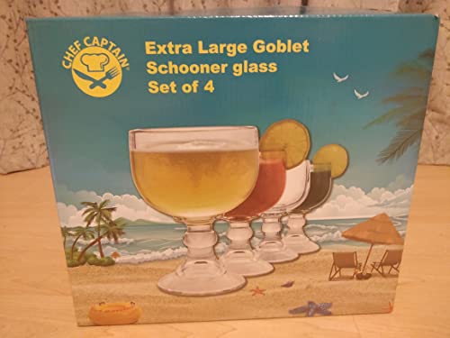 Chefcaptain Color Margaritas Schooner Glass Four- 21.5 Oz Extra Large Goblet Crystal Style Zero Lead Colored Rim Shrimp Cocktail, Coronaritas, Margaritas, Beer Glasses Pack Of 4(Classic) #TOP3