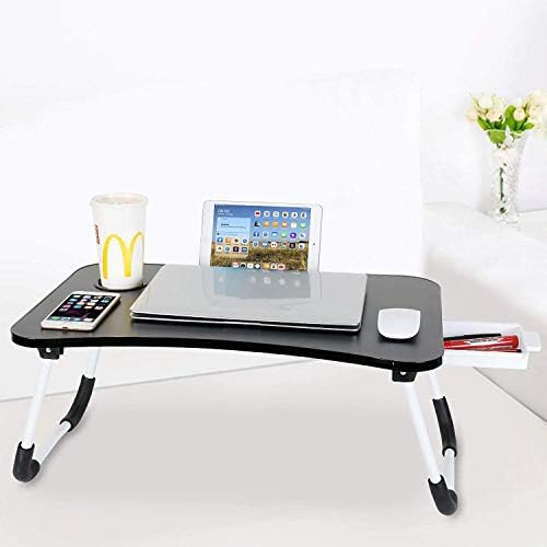 Laptop Desk with Drawer, Astoryou Portable Laptop Bed Tray Table Notebook Stand Reading Holder with Foldable Legs & Cup Slot for Eating Breakfast, Reading Book,Watching Movie on Bed/Couch/Sofa (Black)
