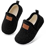 Lefflow Toddler Slippers Socks Boys Girl Walking House Bedroom Shoes Cute Fleece Outdoor Slipper 18-24 Months Black Size 5.5-6
