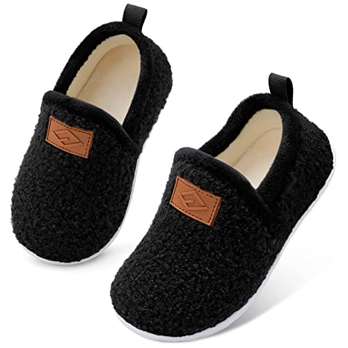 Lefflow Toddler Slippers Socks Boys Girl Walking House Bedroom Shoes Cute Fleece Outdoor Slipper 18-24 Months Black Size 6 #TOP3