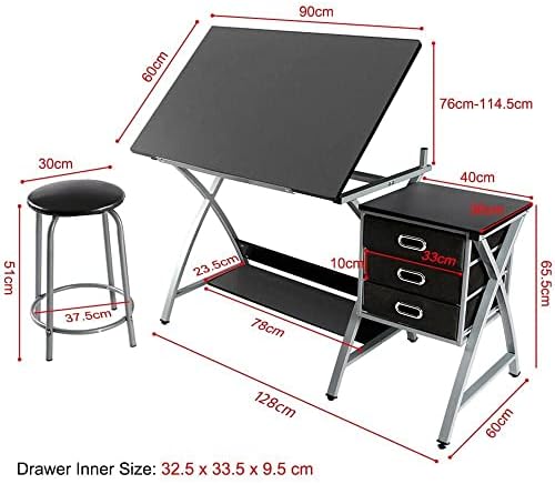 Yaheetech Adjustable Height Drawing Table, Artist Drafting Table with Tiltable Tabletop, Art Craft Desk for Artwork, Graphic Design, Reading