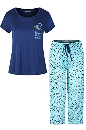 SofiePJ Women's Rayon Printed Top with Capri Pants Pajama Set