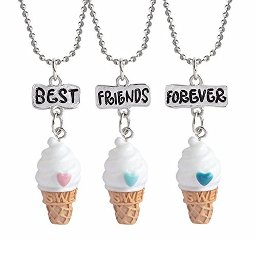 Indexu 3Pcs Ice Cream Best Friends Forever Necklace Friendship Miniature Food Pendant Jewelry