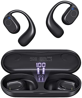 Open Ear Headphones, Bluetooth 5.3 Wireless Headphones with Digital Display Charging Case 40 Hours Playtime True Wireless Open Ear Earbuds with Earhooks Sports Headphones for Running, Walking, Workout