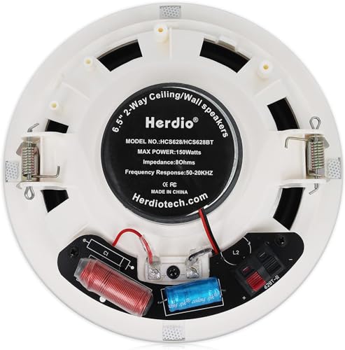 Herdio 6.5” Flush Mount in-Ceiling Speakers 2-Way Passive Speaker System 300 Watts Great for Humid Indoor Outdoor, Kitchen,Bedroom,Bathroom,Covered Porches(A Pair) by Herdio - Image 6