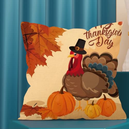 Kara Thanksgiving Pillow Covers 18X18 Inch Set Of 4 Autumn Turkey Pumpkin Fallen Leaves Throw Pillow Covers For Fall Harvest Decor Autumn Fall Decorative Pillows Cushion Cases(002) #TOP2
