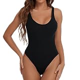JOYSHAPER Tank Top Bodysuit for Women Sexy Scoop Neck Bodysuits Tops Sleeveless Jumpsuits Ribbed Cas