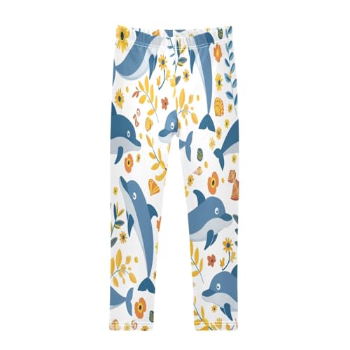 Toddler Girls Leggings Printed Yoga Pants Leggings Blue Dolphin Yellow Leaves for Kids