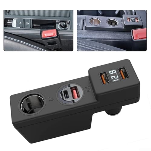 Cargador de coche USB para Golf 7 adaptador de carga rápida con pantalla de voltaje LED interior negro 2