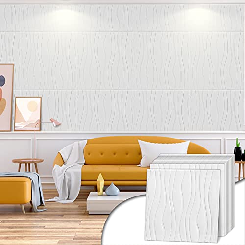 Wasait 3D Wall Panels Peel And Stick Wave Large Faux Brick Wallpaper Self Adhesive Wall Panel For Interior Wall Decor Panels Living Room Bedroom Decorative Wall Panel (10Pcs, White - Wave) #TOP1