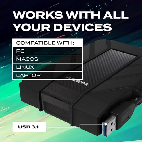 HD Externo Adata Anti-Queda, à Prova D´água, IPX68 Durable HD710 Pro USB 3.2, 1TB, 2.5´, Preto glide