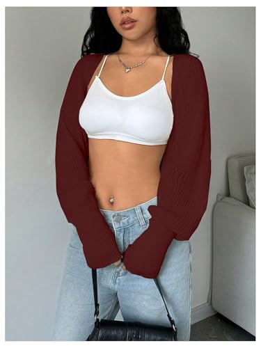 Image of GORGLITTER Women's Open Front Cropped Cardigan Bolero Sweater Lightweight Long Sleeve Shrug Knit Top